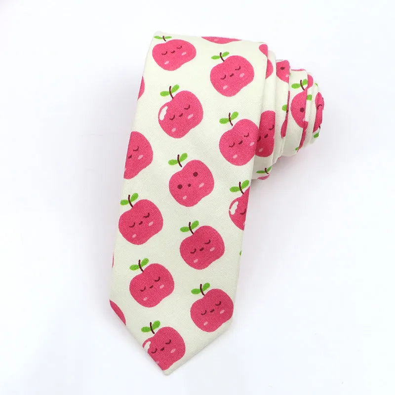 Korean style narrow cotton bow tie with cartoon print pattern in casual men's accessory