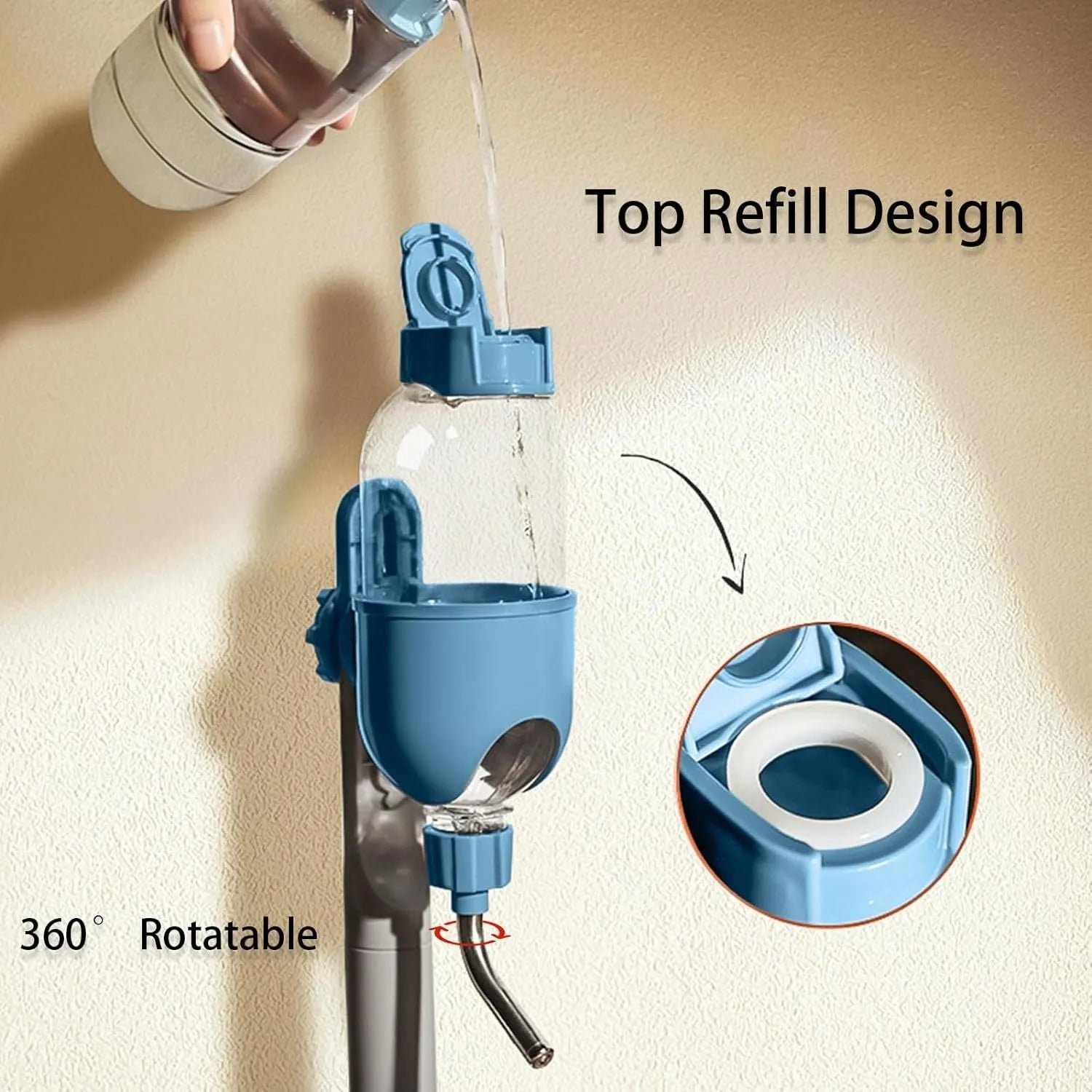 500ml small animal water bottle with rotating nozzle in blue white or yellow for rabbit cage