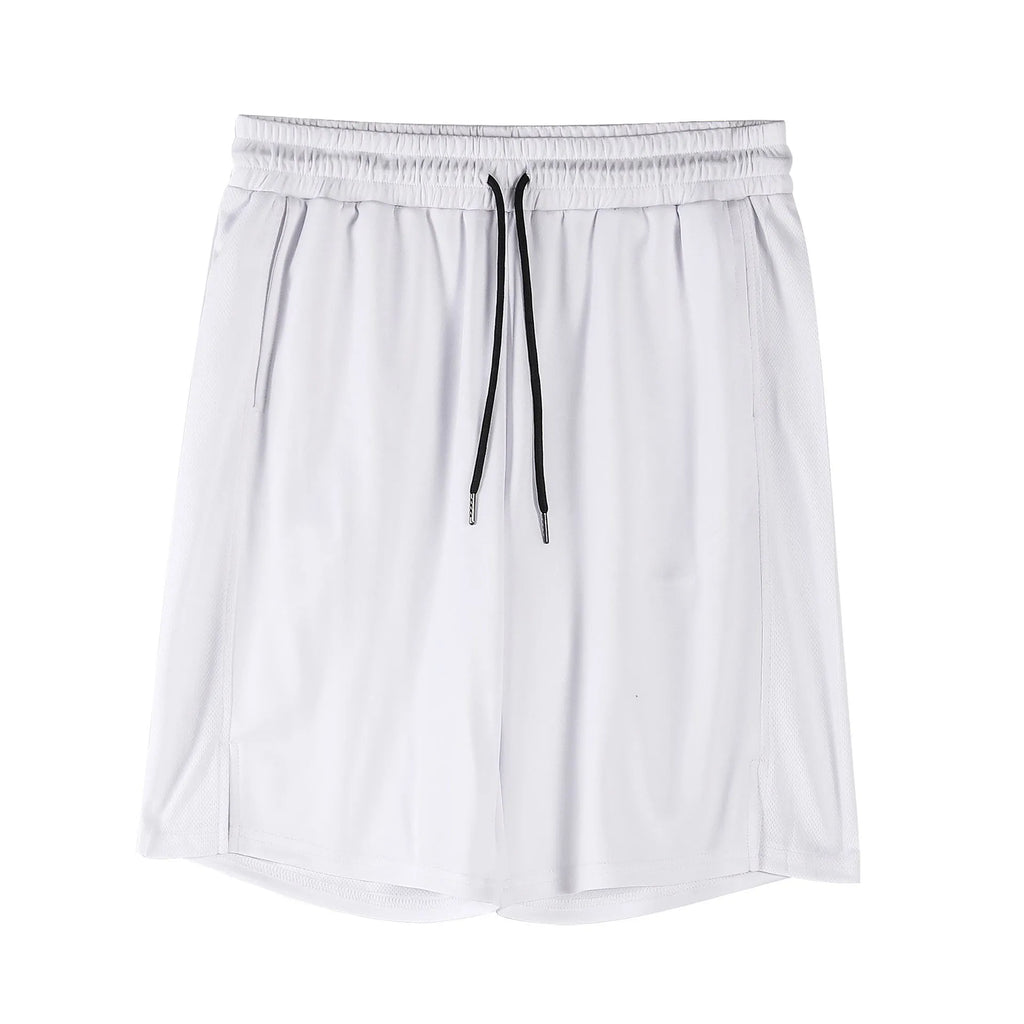 Men's black quick-dry mesh fitness shorts with elastic waistband and loose fit