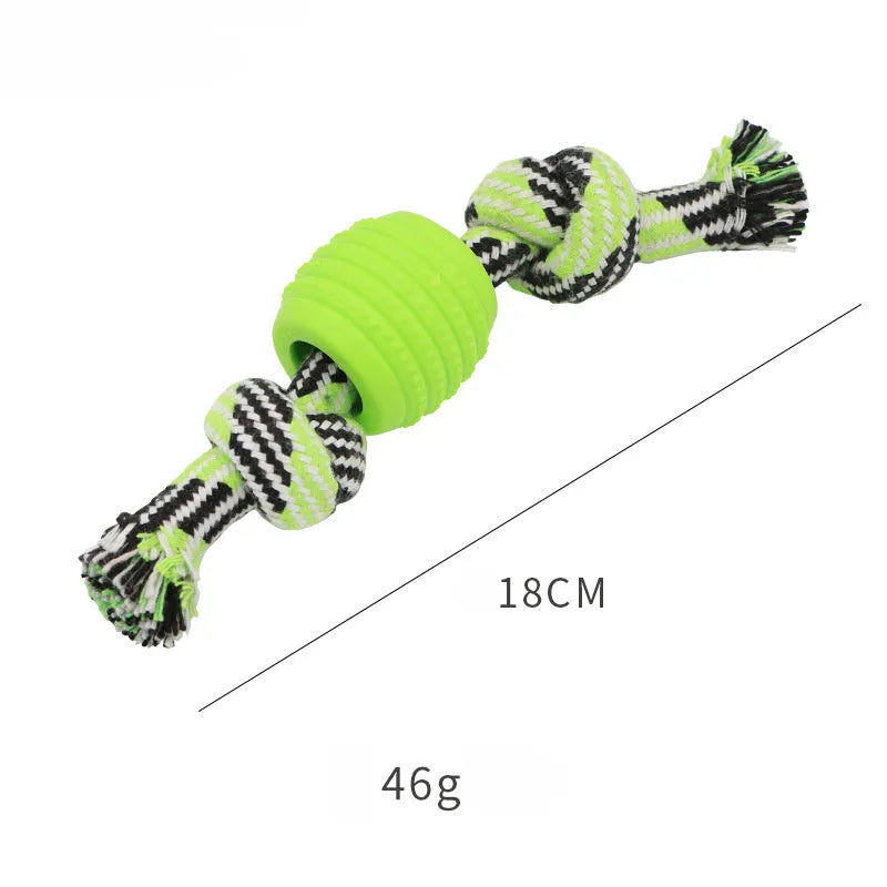 Blue dog chew toy with rope centrepiece for dental cleaning, approximately 9.5 cm diameter