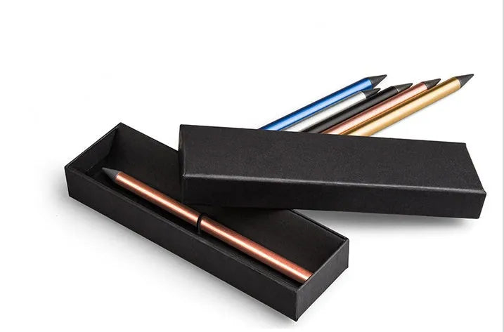 Inkless metal pen with alloy steel tip in choice of five colours, includes spare nib and pen bag.
