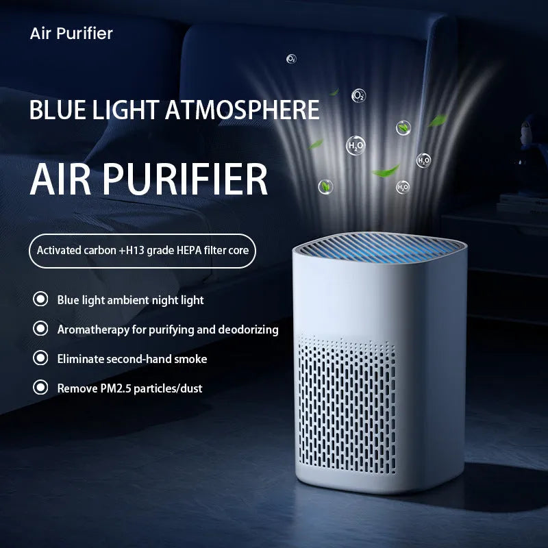 Simple style desktop air purifier with USB port for odour and PM2.5 removal.