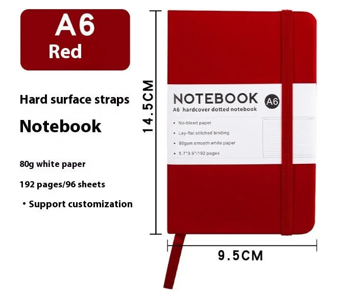 Soft-touch PU leather A5 diary in a chosen colour, open to show horizontal lined pages.
