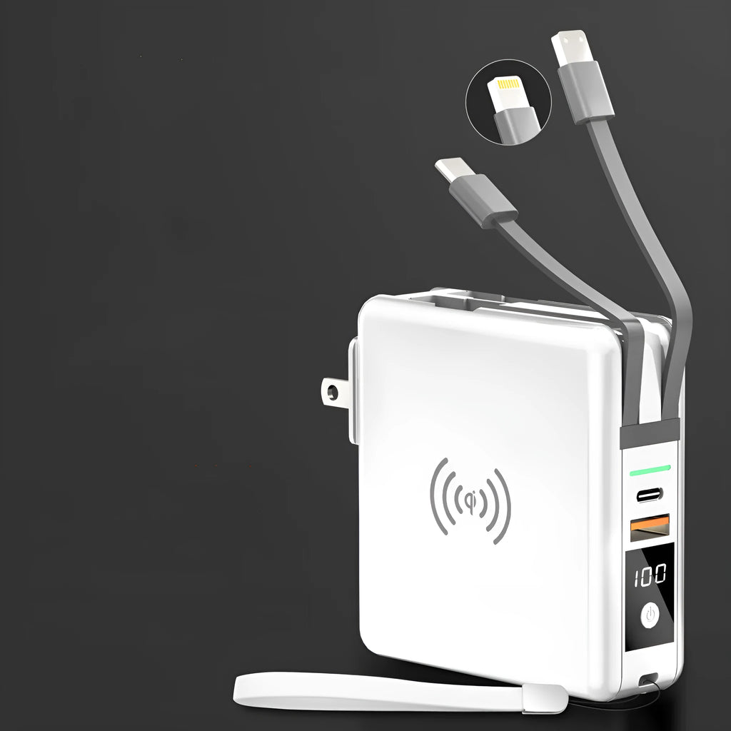Super QI wireless charging PD20W fast charging power bank with built-in plug