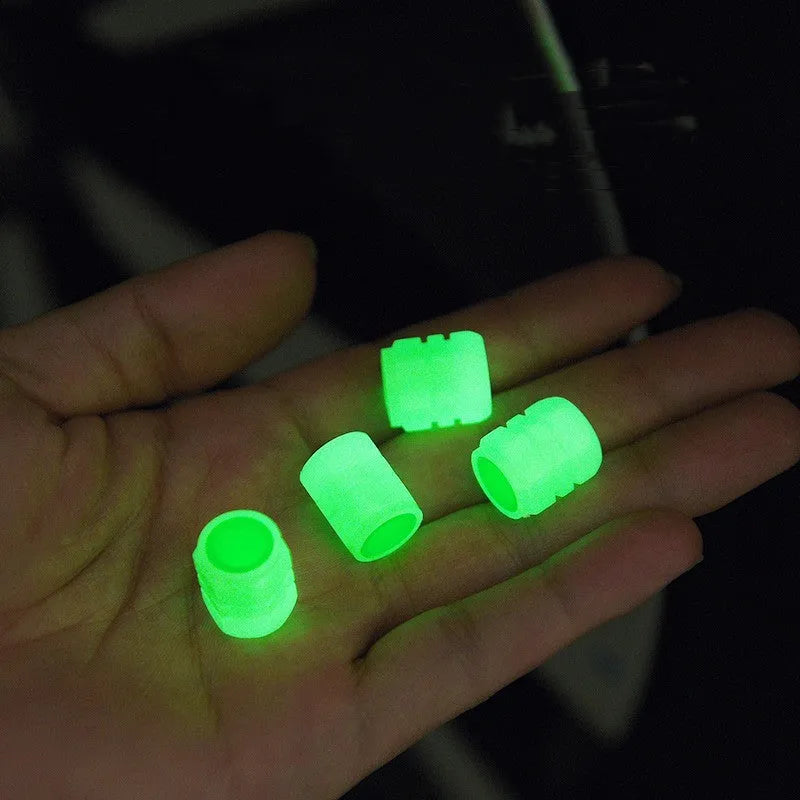Luminous rubber car tyre valve caps showing size and glow feature