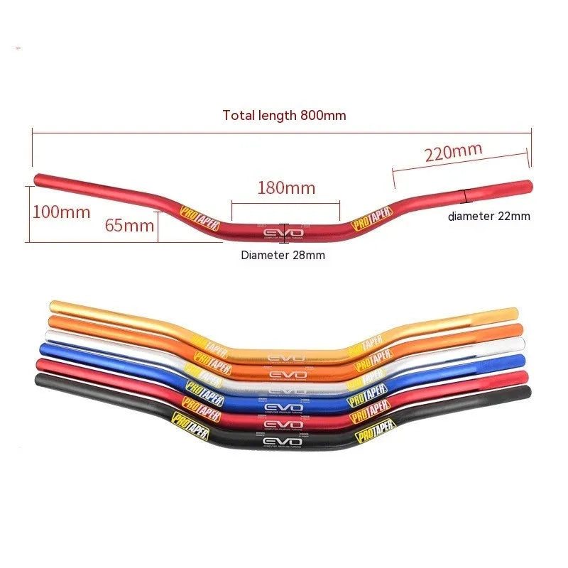 Orange anodised aluminium motorcycle handlebar for scrambling bikes, 80cm wide with 28mm clamp.