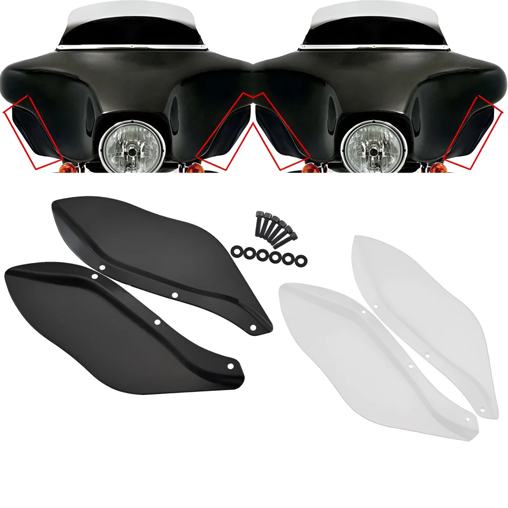 Harley motorcycle side wing head cover pair in black or transparent for Touring models 1996-2013