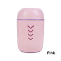 Compact round portable air purifier in blue colour with USB cable for car or desk use.