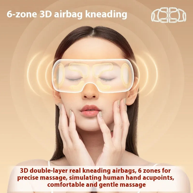 White rechargeable eye massager with air compression and hot compress functions for eye fatigue relief