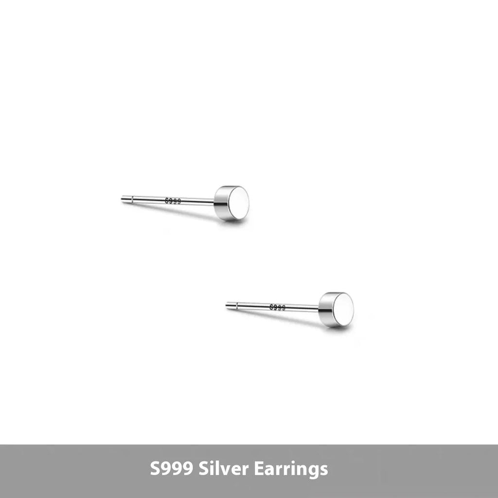 S999 sterling silver flat round ear bone stud earring in silver or black with 3mm to 8mm diameter options