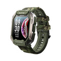 Men's silicone strap smartwatch showing health metrics on display, in camouflage black colour option.