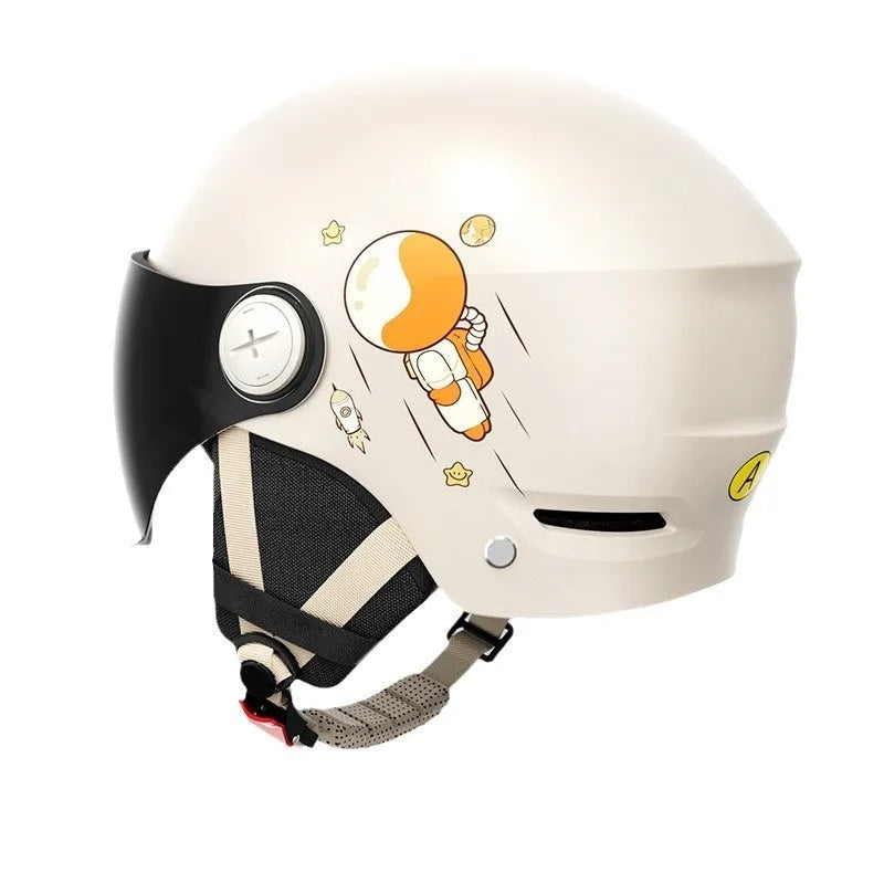 Khaki ABS half helmet for electric motorcycle with sun protection glasses