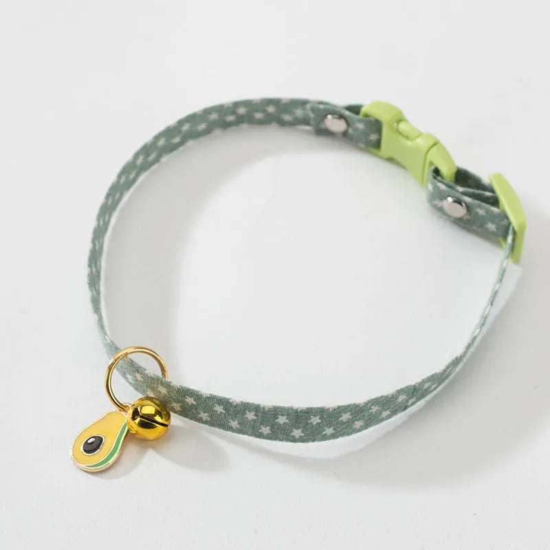 Adjustable cat collar with bell and bow tie in green pink or yellow for small dogs and cats