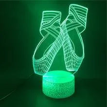 3D ballet shoes LED night light with remote control showing seven colour options on acrylic panel with ABS base