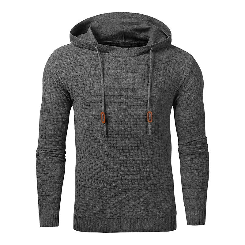 Men's cotton-polyester blend hooded sweatshirt available in nine colours including black, brown, grey, green, khaki, navy, red, and white.