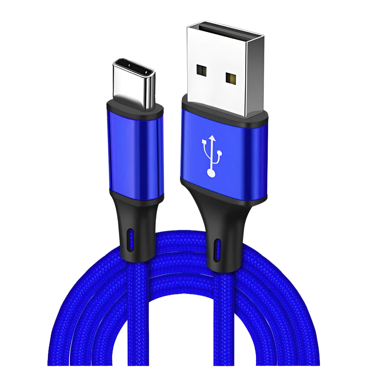 2-metre braided USB to TYPE C charging cable in five colour options for mobile phones
