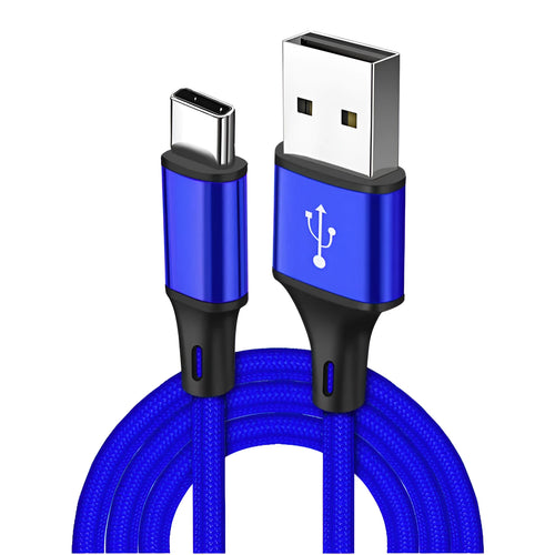 2-metre braided USB to TYPE C charging cable in five colour options for mobile phones