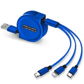 Telescopic USB charging cable retracted and extended showing titanium alloy connectors