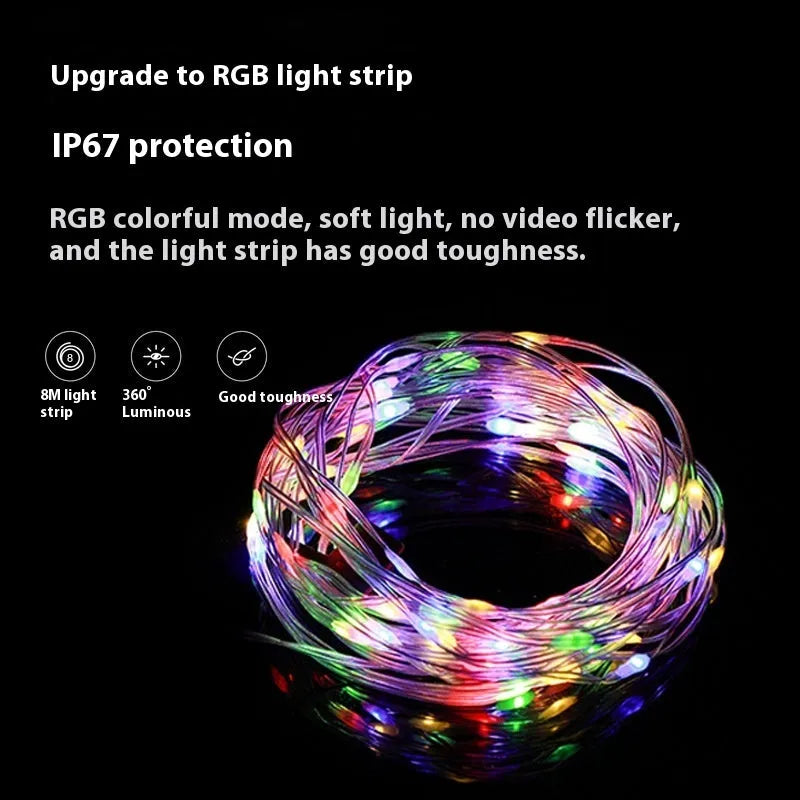 USB rechargeable outdoor tent string lights with 30 bead LEDs on 8 metre cable