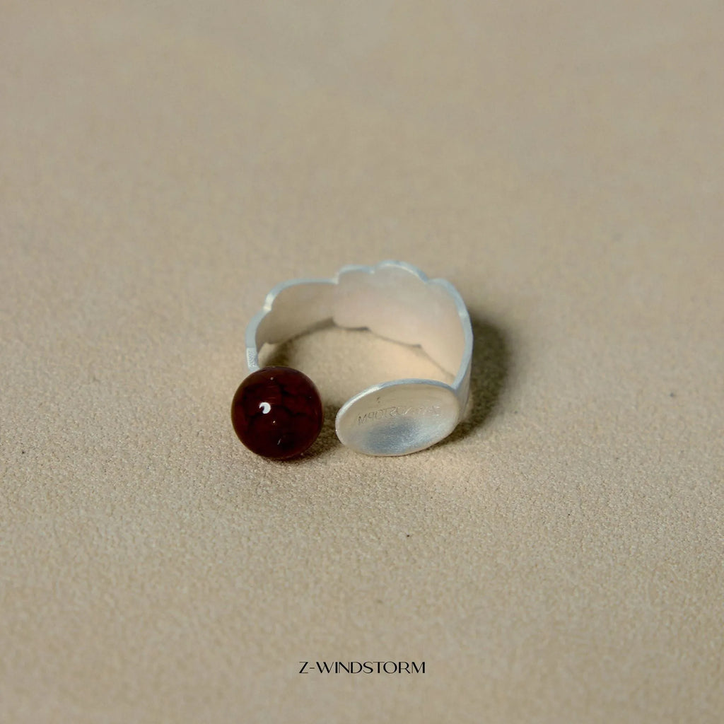 Small round spoon stewed pork design ring and bracelet set with electroplated silver finish