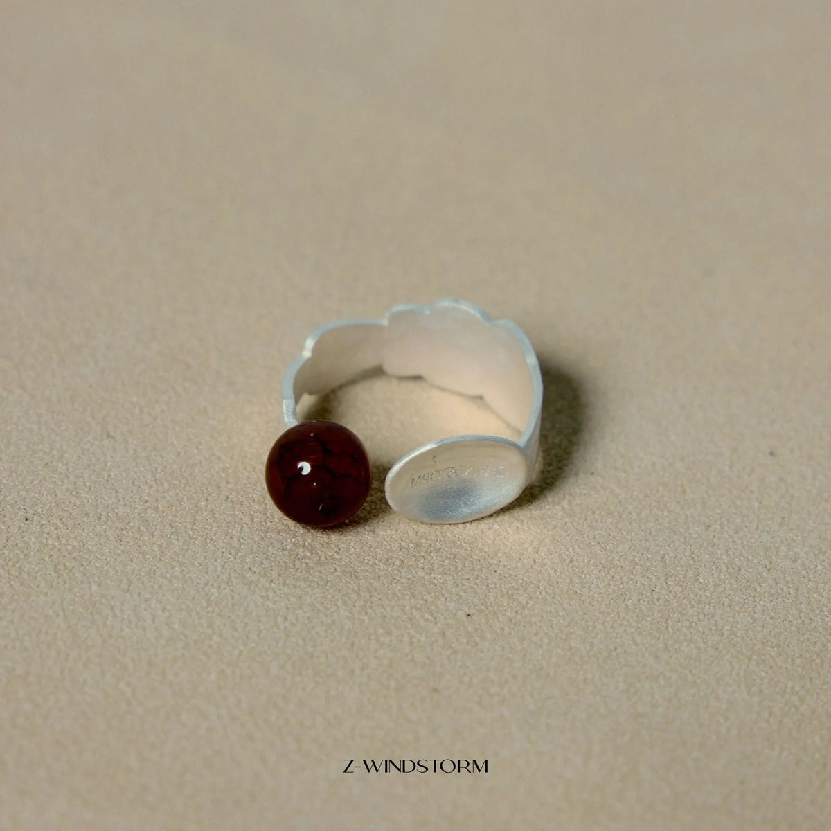 Small round spoon stewed pork design ring and bracelet set with electroplated silver finish