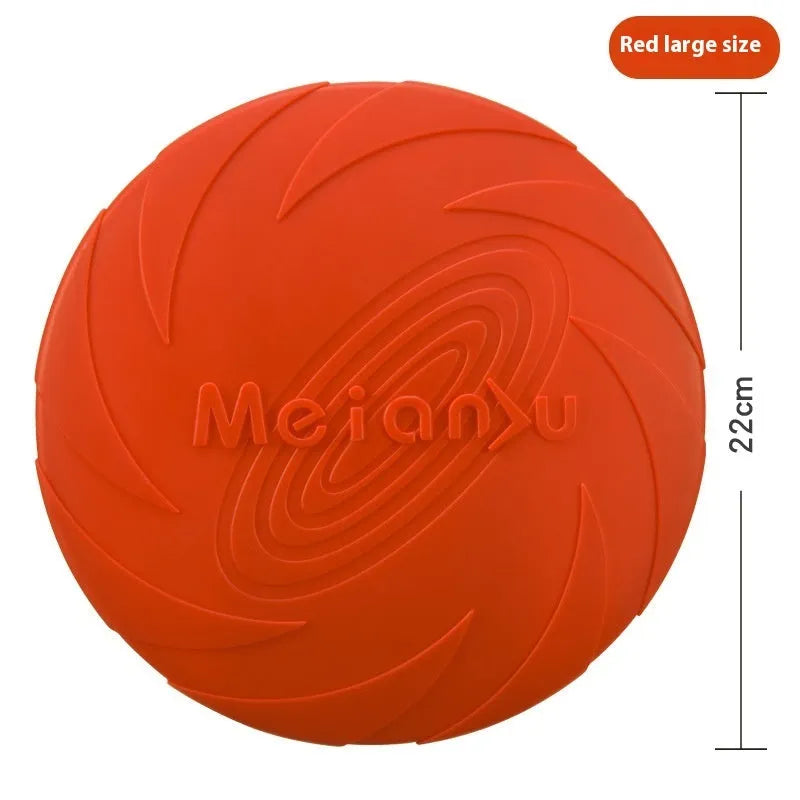 Soft rubber dog frisbee toy for outdoor walking available in red, blue, and green colour variations