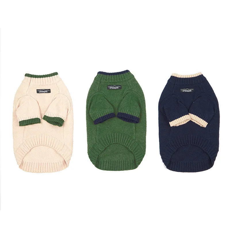 British style woollen pet sweater for dog or cat with contrast colour on two legs