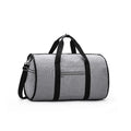 Cylinder-shaped travel bag in red, light grey, blue, or black with a zipper opening and Oxford cloth material.