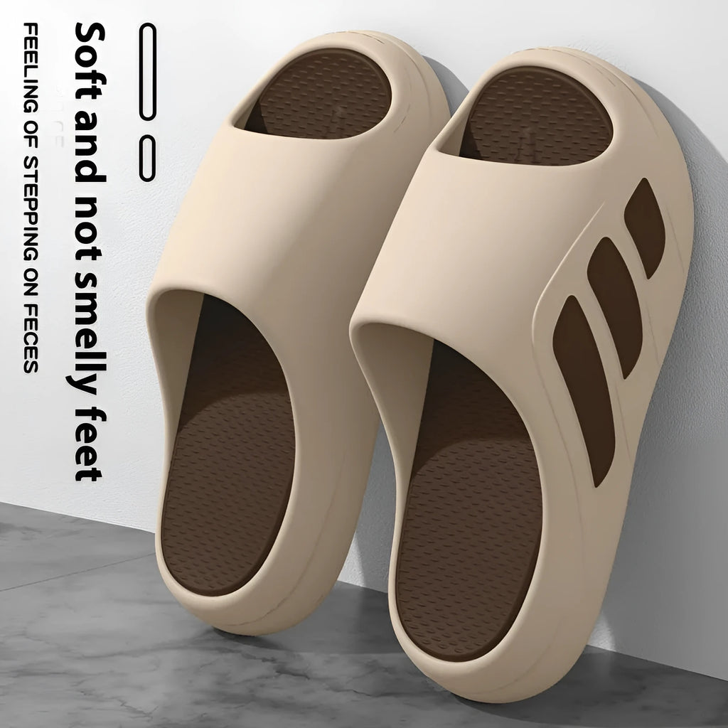 Platform flip-flop slippers with thick EVA sole in multiple colour options for indoor home use.