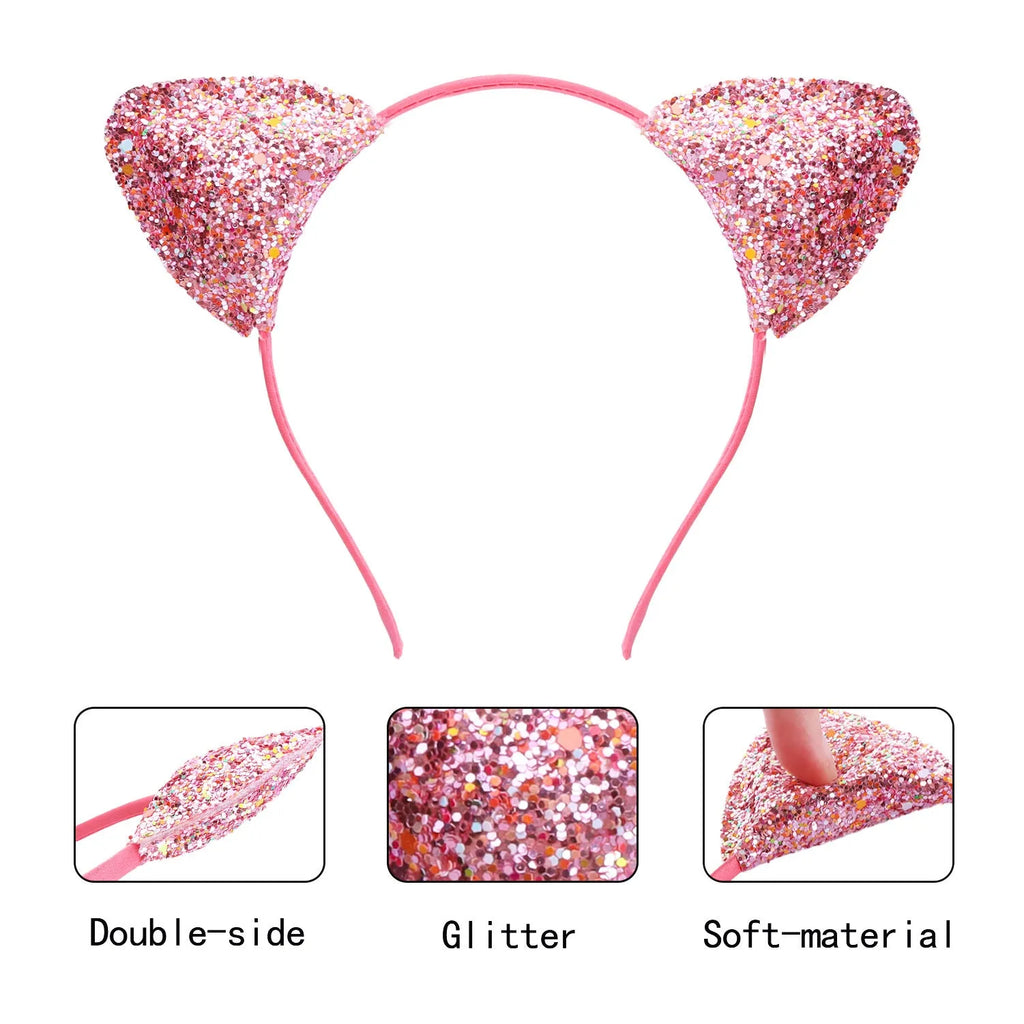 Cat ear cloth headband hair pin for women in gradient, rainbow, and leopard print colour options