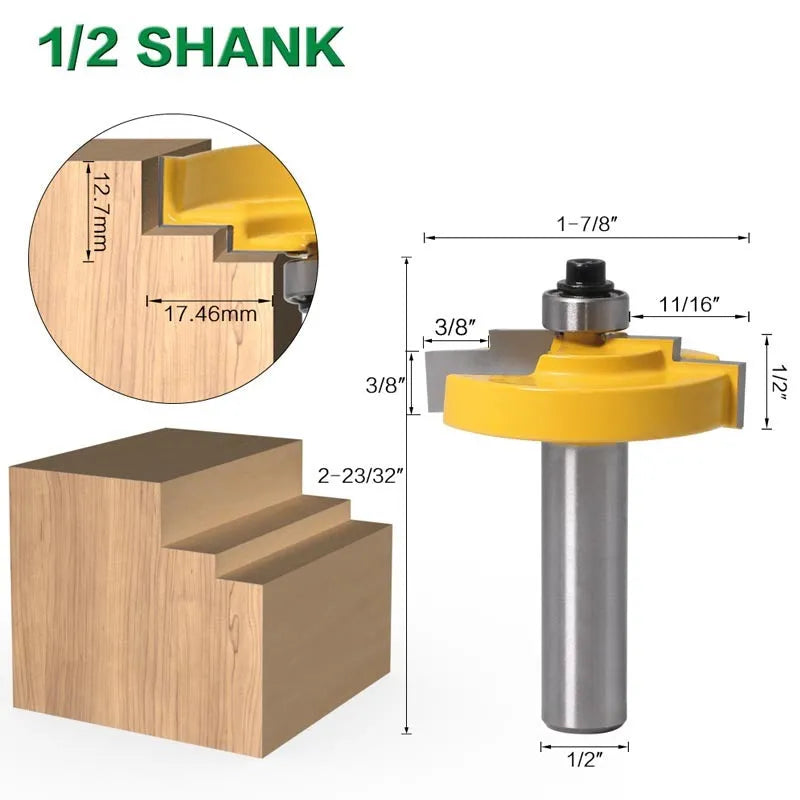Carbide woodworking cutter for door and window step profiles with 47.62mm cutting diameter and 8mm shank