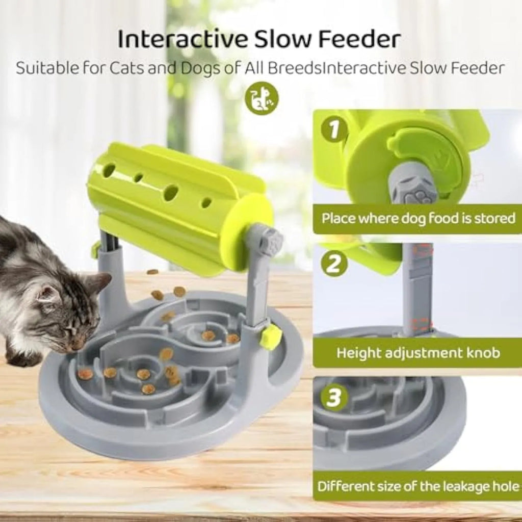 Blue interactive pet puzzle feeder toy with adjustable height for dogs and cats