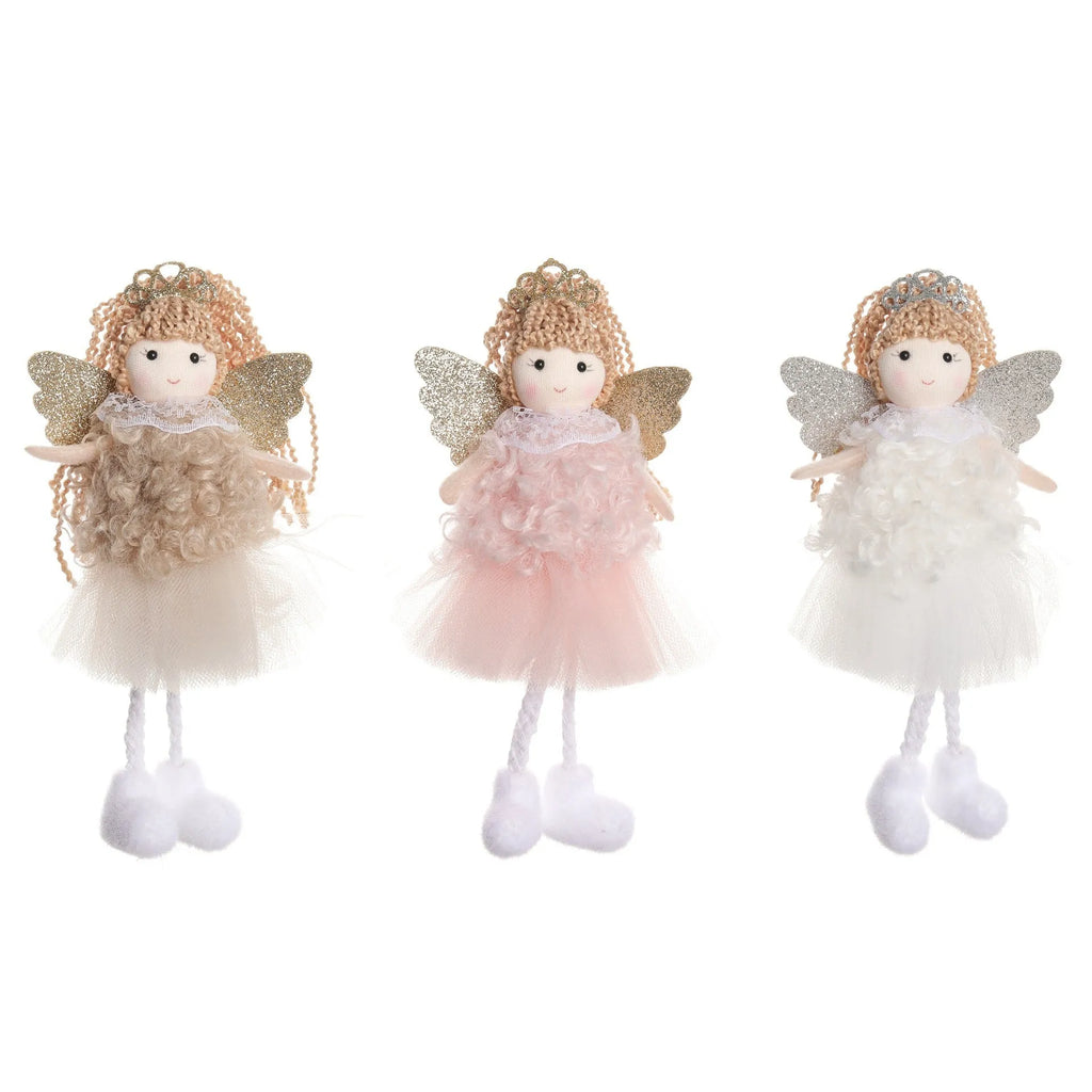 Christmas angel girl fabric pendant with crown design for high ponytail hairstyles in white, pink, or khaki colour