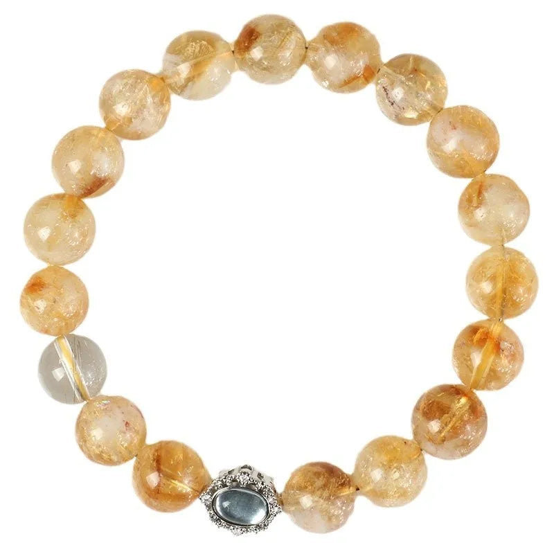 Citrine crystal bracelet with 10mm geometric beads showing grinding treatment details
