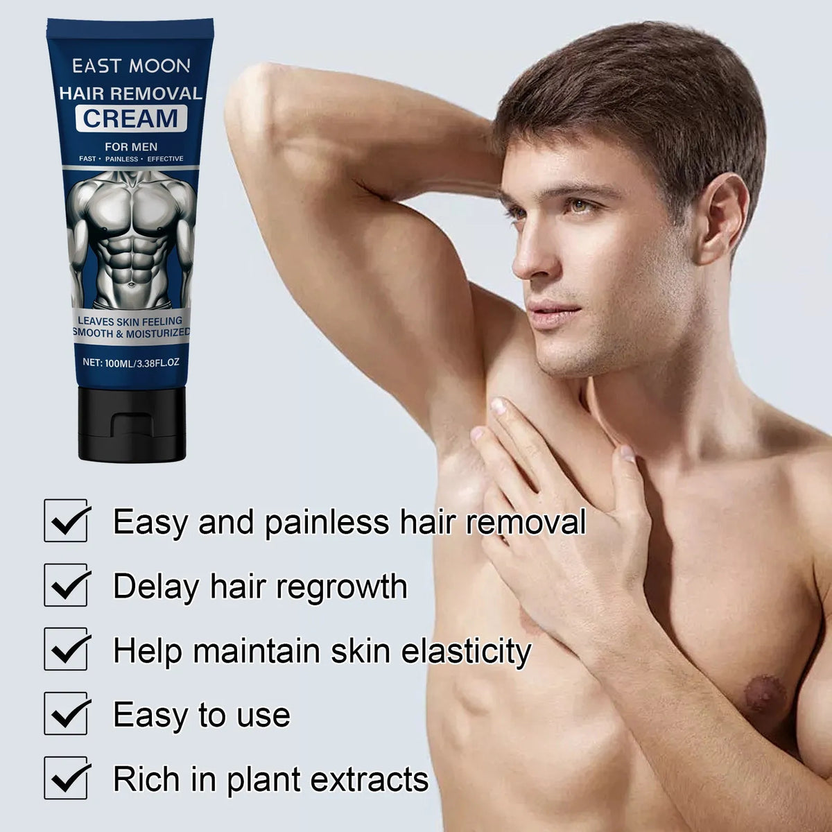 100ml bottle of men's mild hair removal cream for beard, armpit, hand and leg