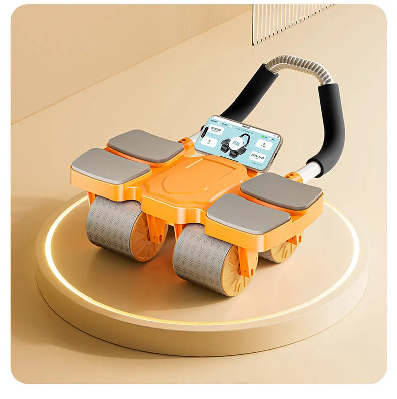Automatic rebound abdominal wheel with four wheels in black colour on floor