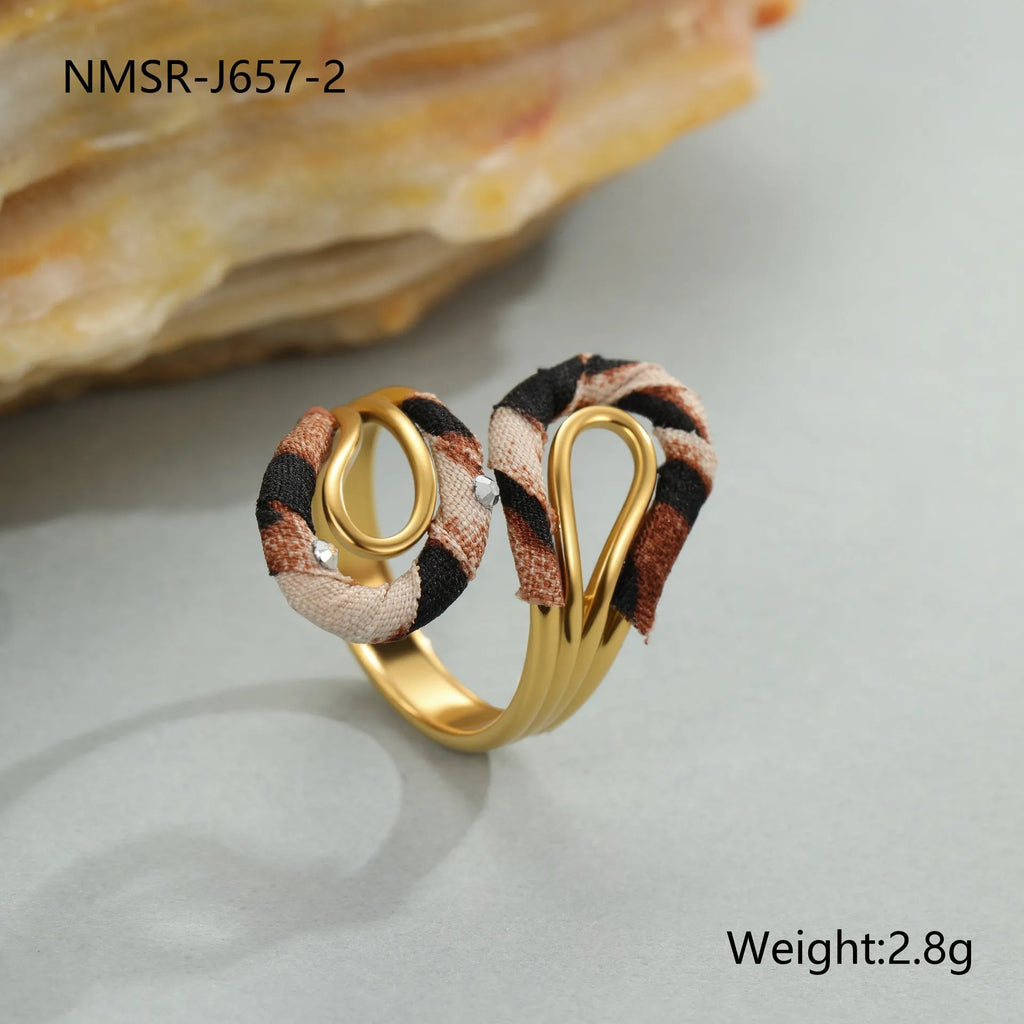Leopard series stainless steel open mouth ring with heart and star geometric designs