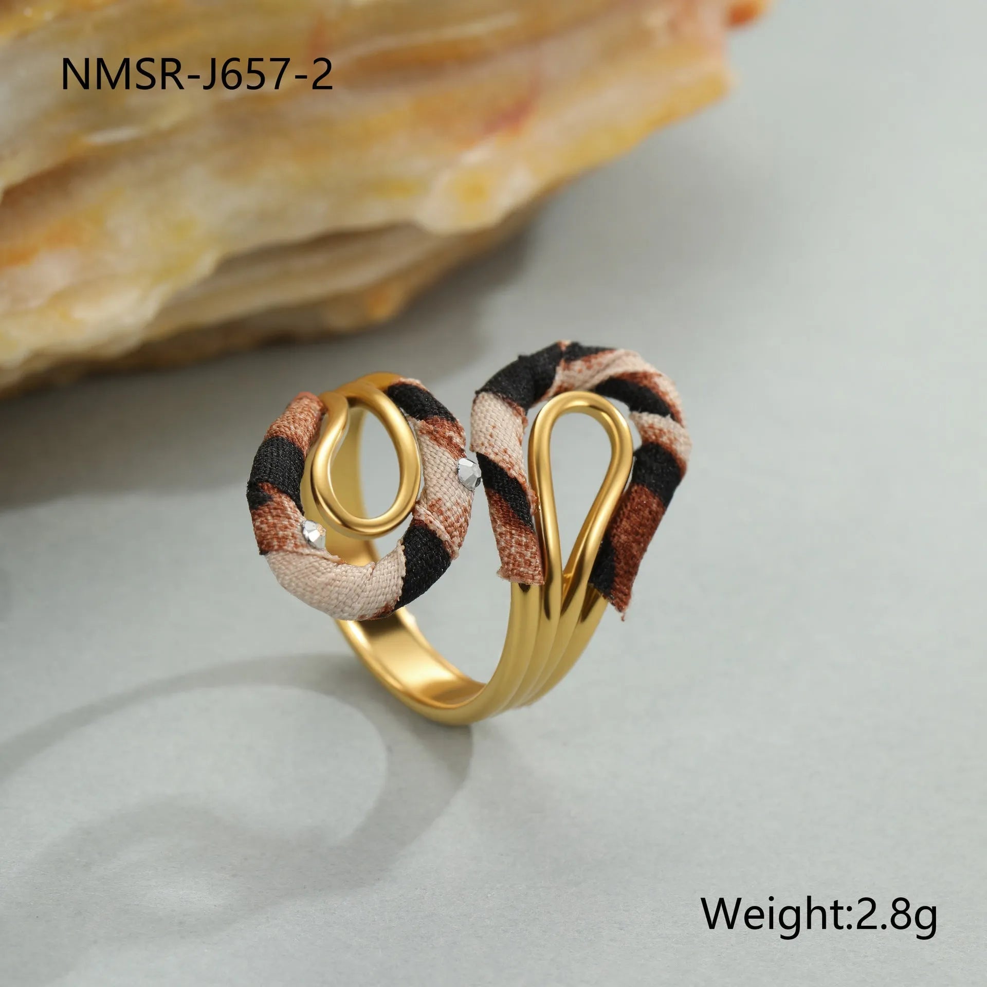 Leopard series stainless steel open mouth ring with heart and star geometric designs
