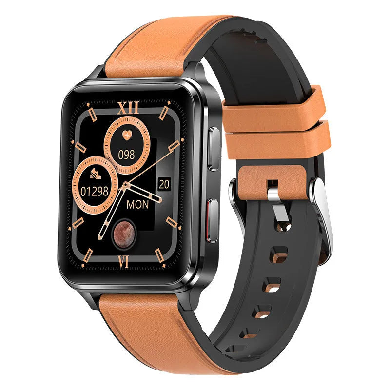 Blue multi-sport smart watch with 1.7-inch tempered glass screen and silicone wristband on wrist