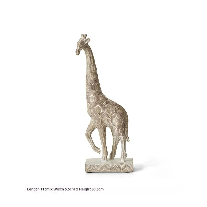 Wood colour synthetic resin giraffe ornament measuring 30.5cm tall on a shelf.