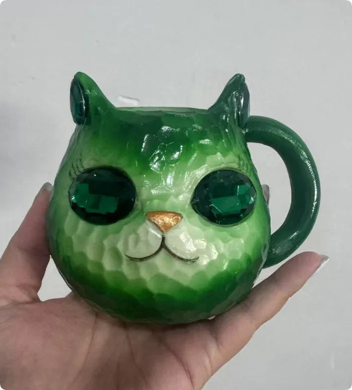 Crystal Earth Cat Cup resin craft ornament in purple green blue pink plastic for gift giving