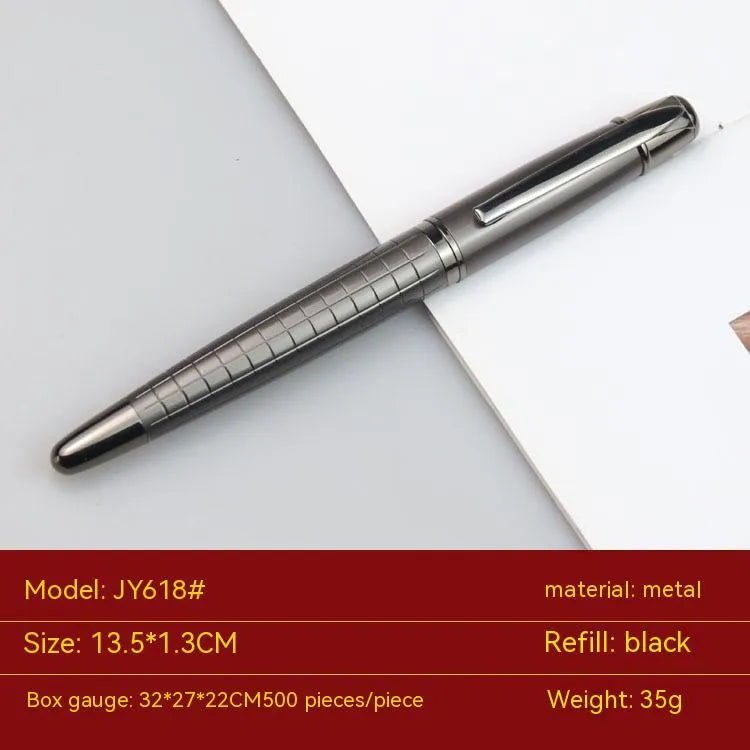 Gun grey metal roller pen measuring 13.5cm with water-based paint refill