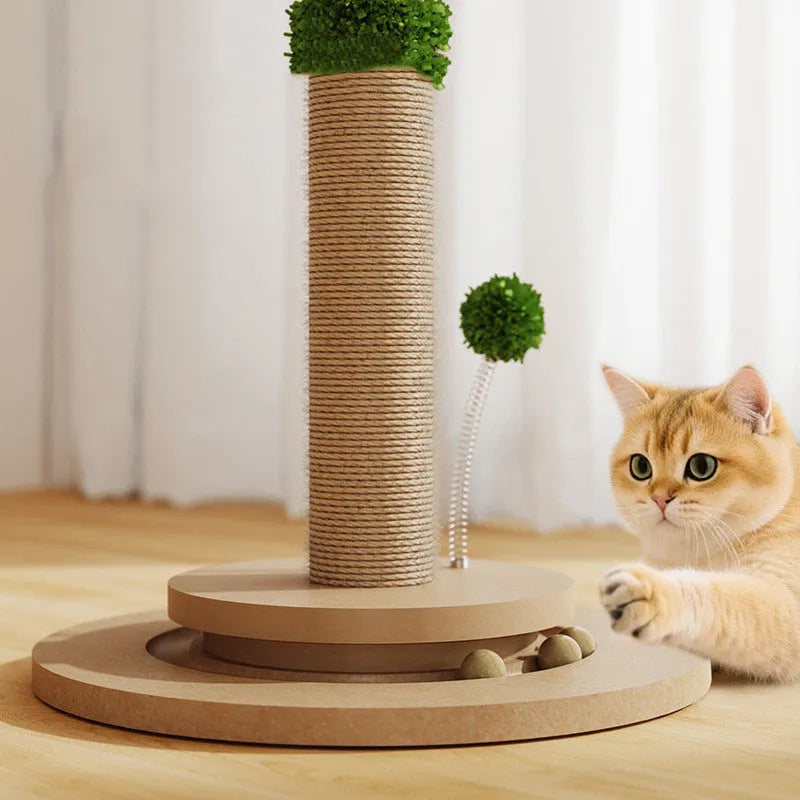 Vertical cat climbing frame with hemp rope column and Canna style base