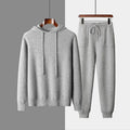 Men's light grey cashmere hooded sweatshirt and matching trousers set for winter leisurewear