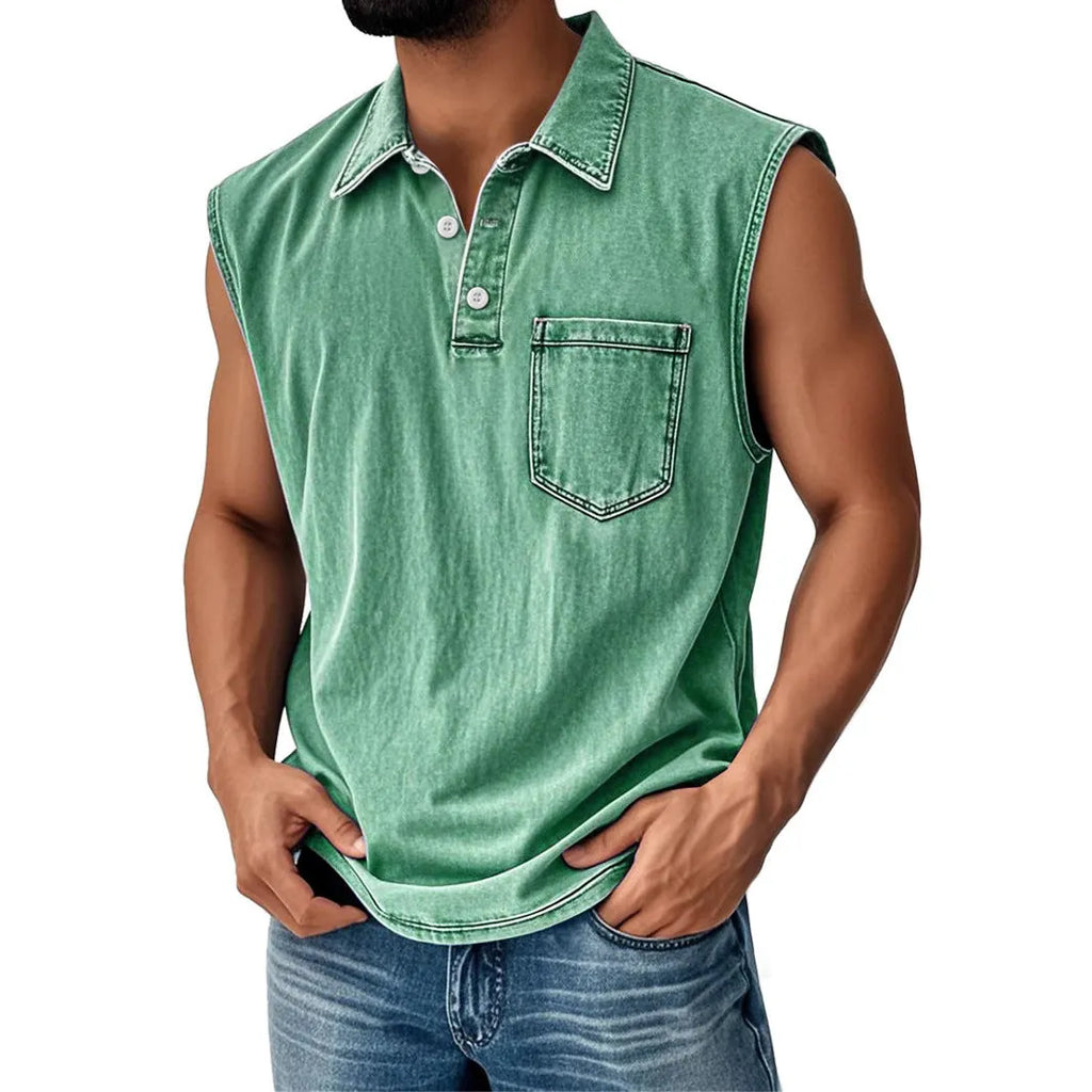 Men's 3D printed button polo shirt with short sleeves in polyester fabric, loose fit design