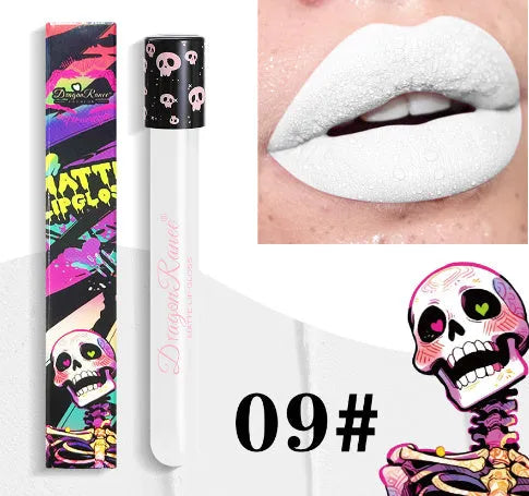 DR160 retro matte lip gloss tube for Halloween makeup in waterproof formula.