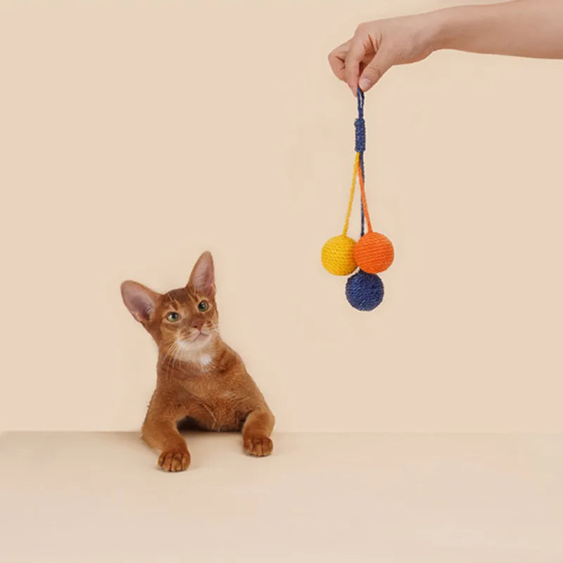 Multi-colour cat toy teaser stick set with bite-resistant catnip balls and a self-play kitten pet toy.