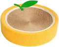 Yellow fruit-shaped sisal cat scratching board and bed with concave centre for small breeds