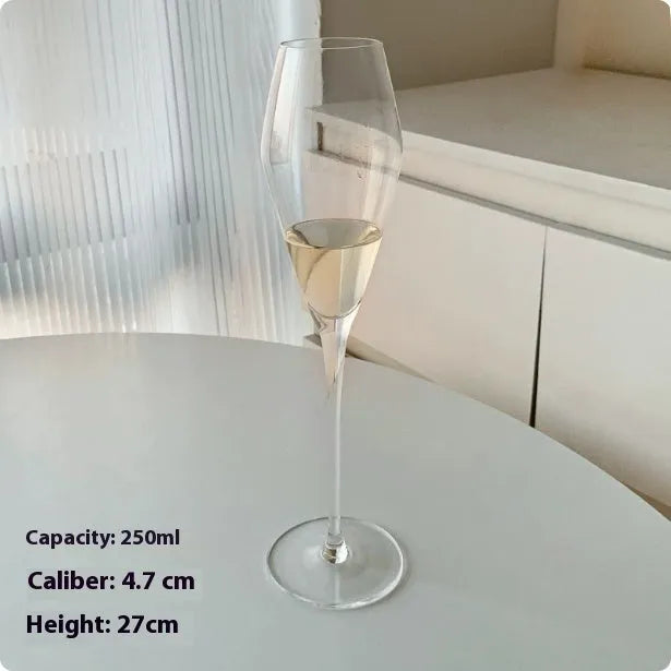 Clear crystal champagne goblet glass with tulip and flute options for wine and spirits