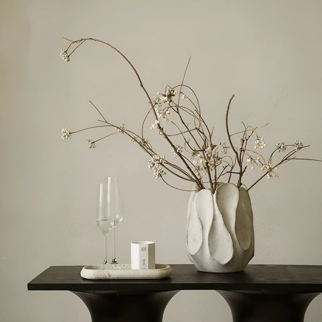 Irregular ceramic vase with magnesium clay glazing in high and low style options